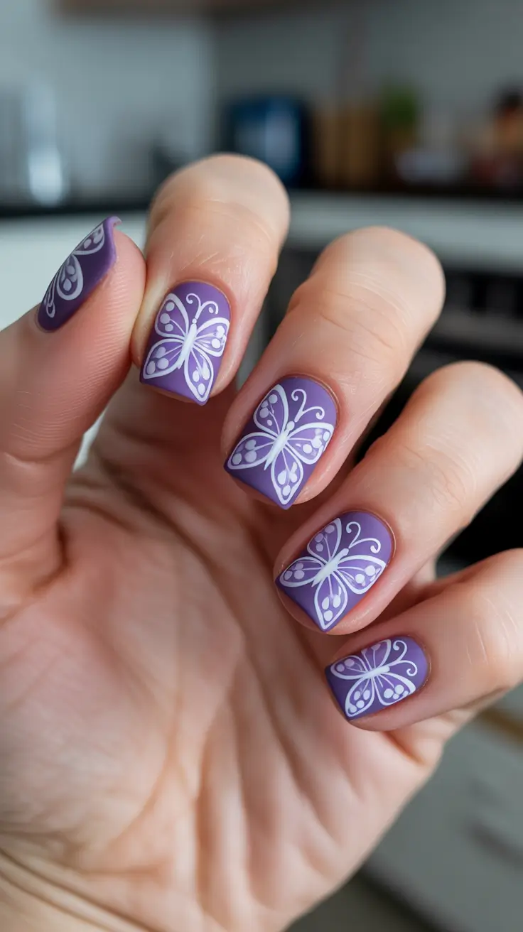 aesthetic spring nails square 2026 Lavender Butterfly Fantasy On Square Nails