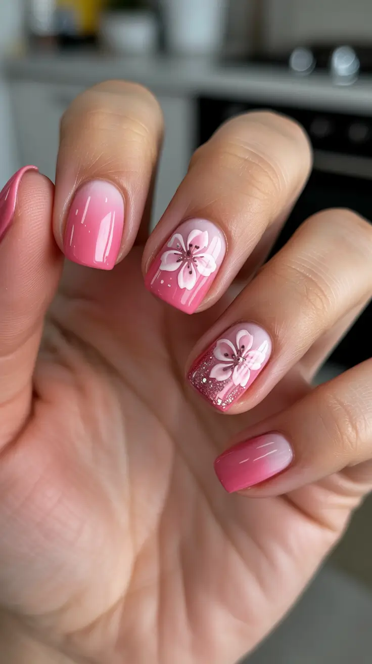 aesthetic spring nails square 2026 Soft Pink Blossom Square Nails With A Romantic Spring Mood