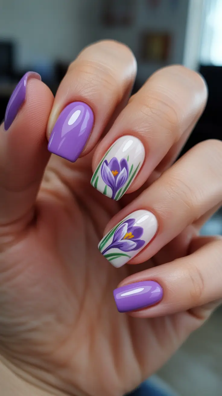 aesthetic spring nails square 2026 Spring Crocus Purple Square Nails