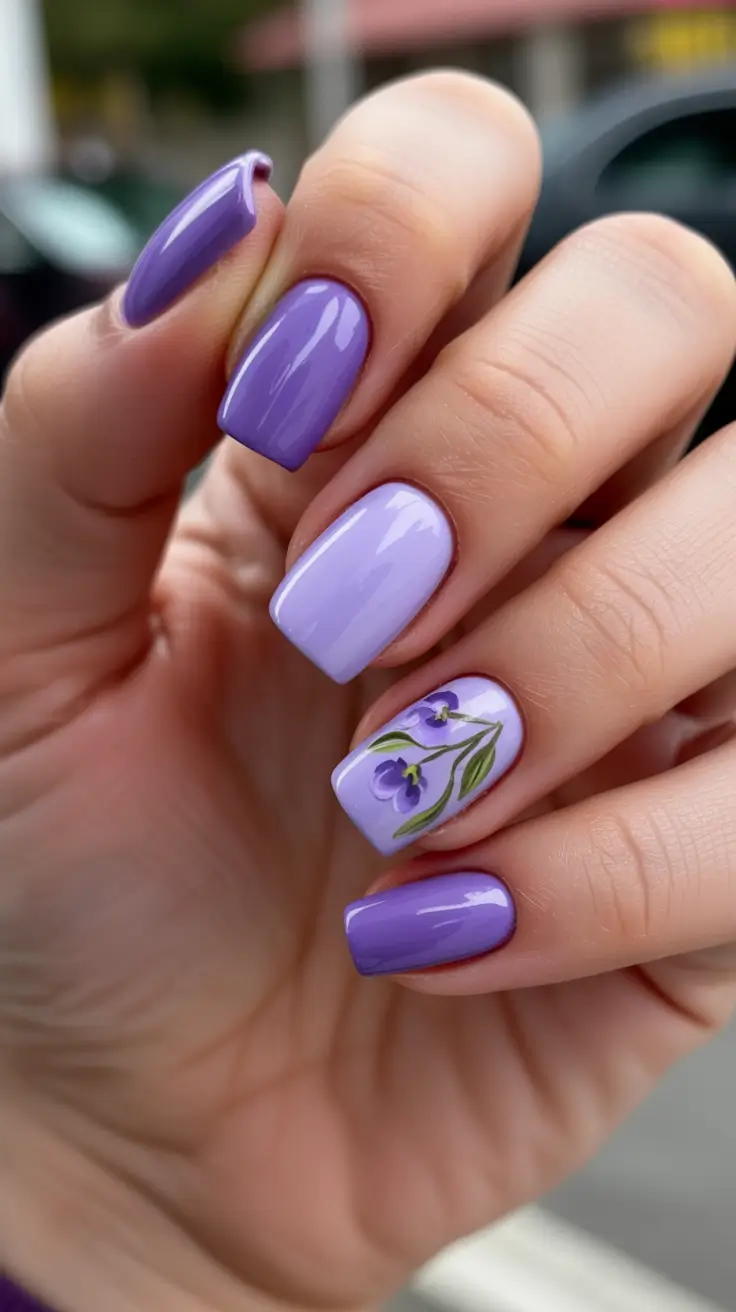 aesthetic spring nails square 2026 Lavender Blossom Square Nails With A Minimal Spring Twist