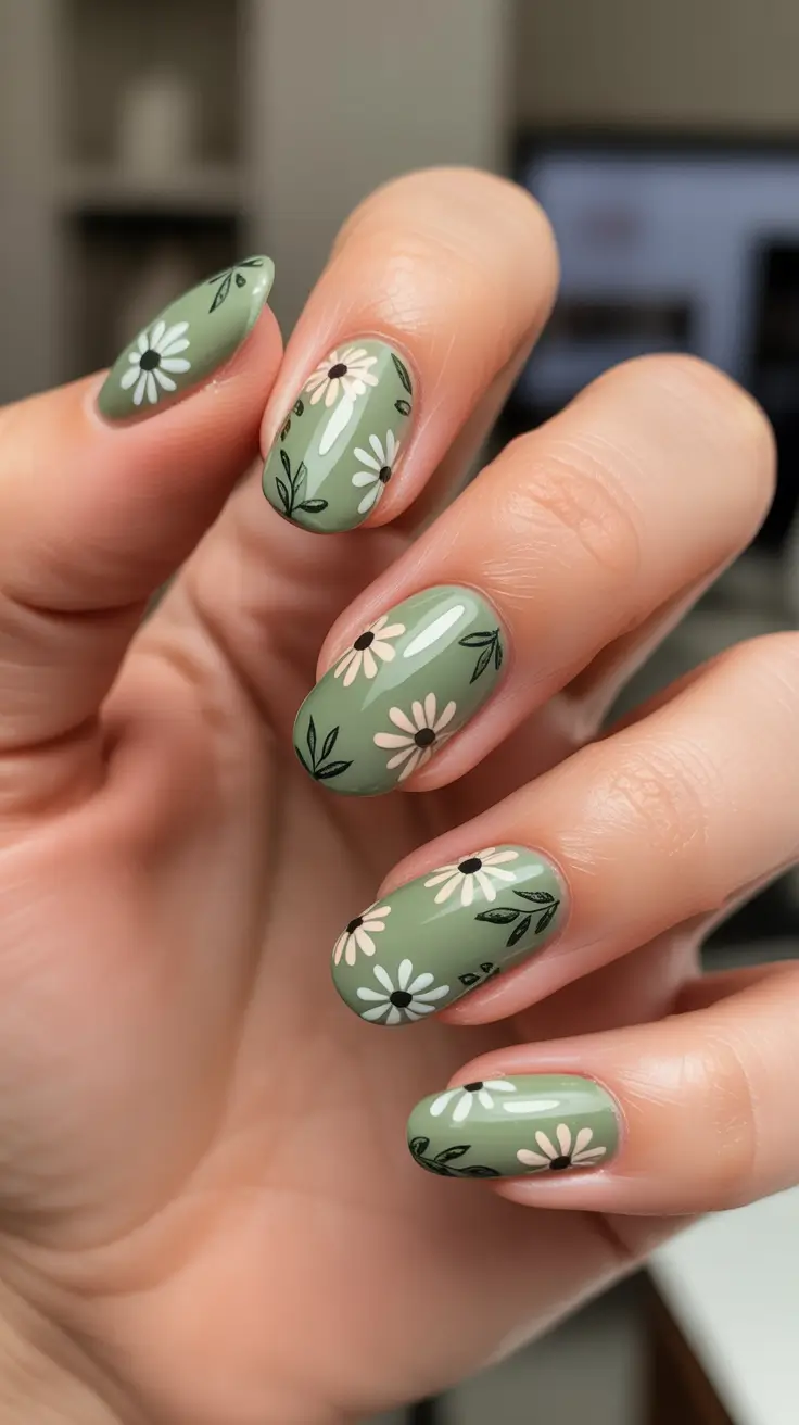 bold spring oval nails 2026 Soft Sage Blossoms