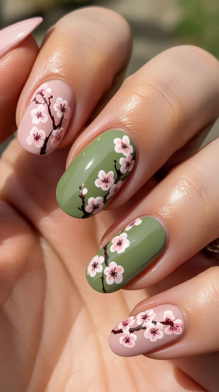 bold spring oval nails 2026 Cherry Blossom Whispers