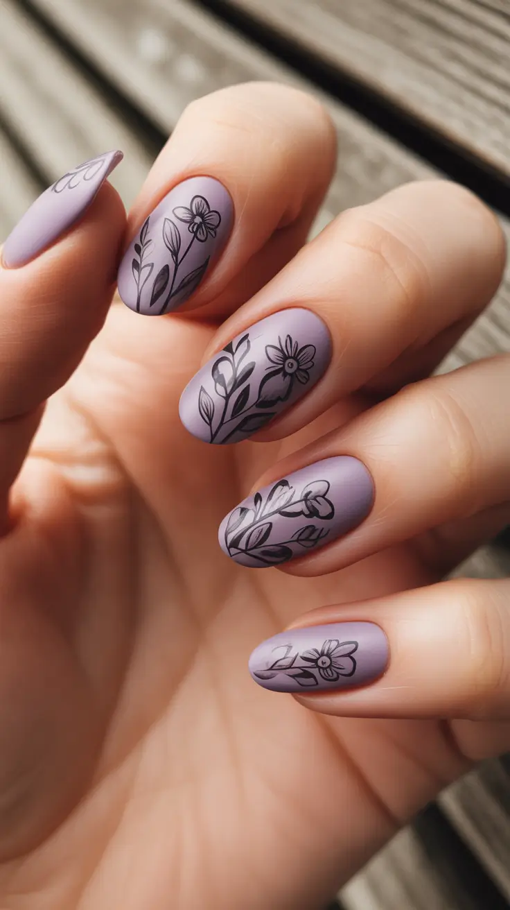 bold spring oval nails 2026 Lavender Sketch Florals
