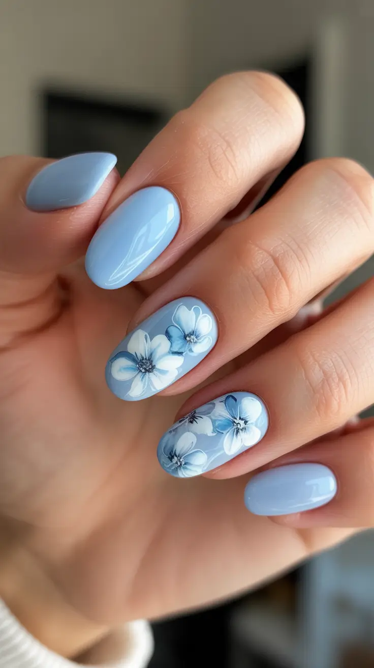 bold spring oval nails 2026 Blue Blossom Harmony
