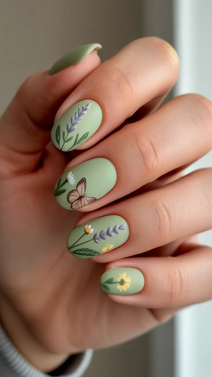 bold spring oval nails 2026 Pastel Meadow Motifs