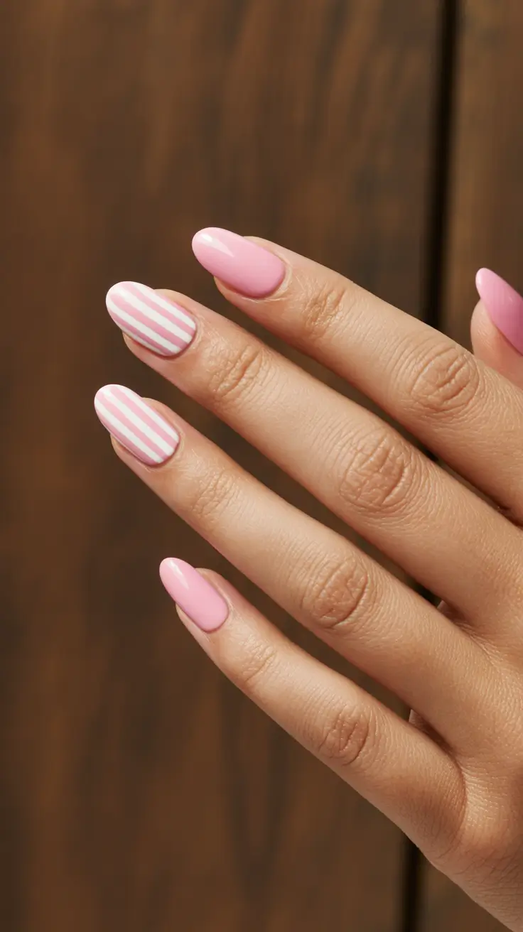 bold spring oval nails 2026 Pink Pastel Stripes For A Sweet, Clean Look