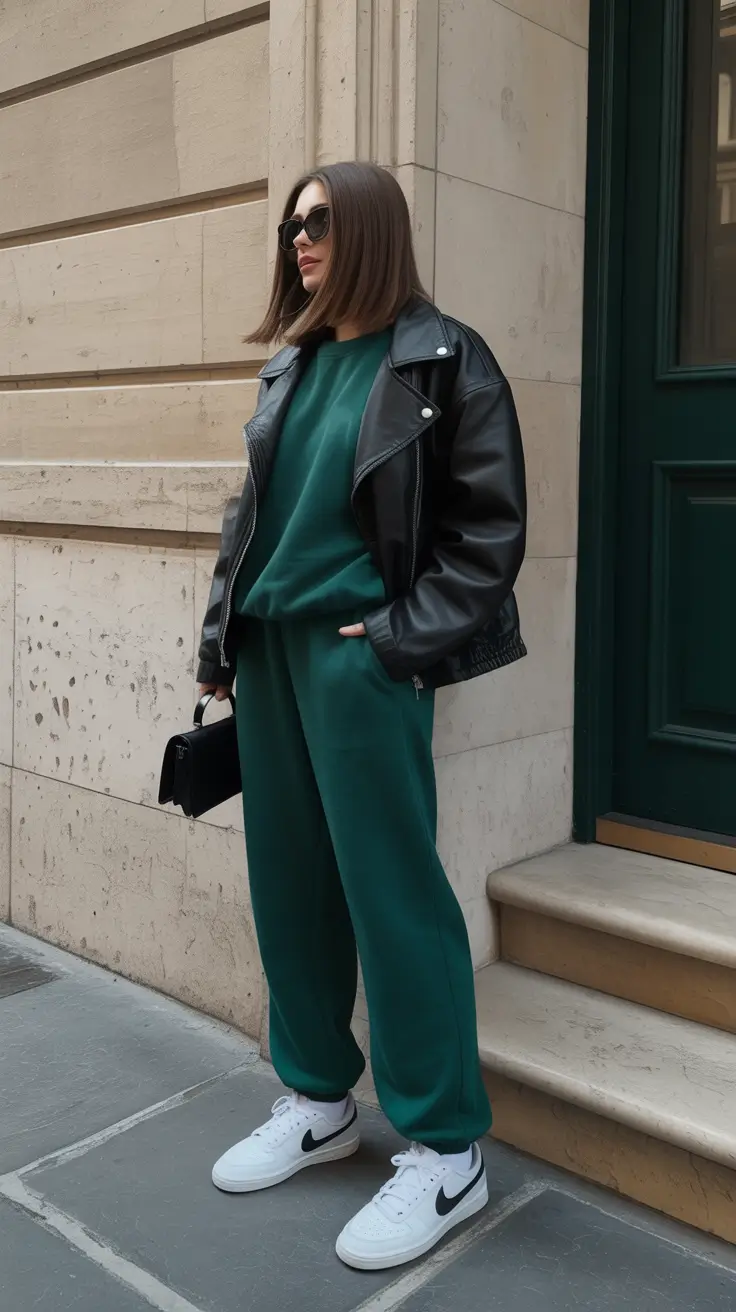 fashionable spring sport outfits for women 2026 Emerald Comfort With A Cool Street Edge