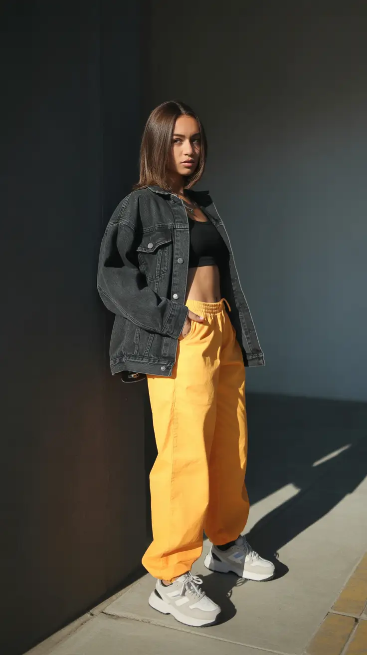 fashionable spring sport outfits for women 2026 Golden Track Pants With Urban Sport Attitude