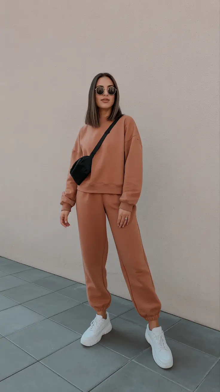 fashionable spring sport outfits for women 2026 Warm Neutral Tracksuit With Modern Minimalism