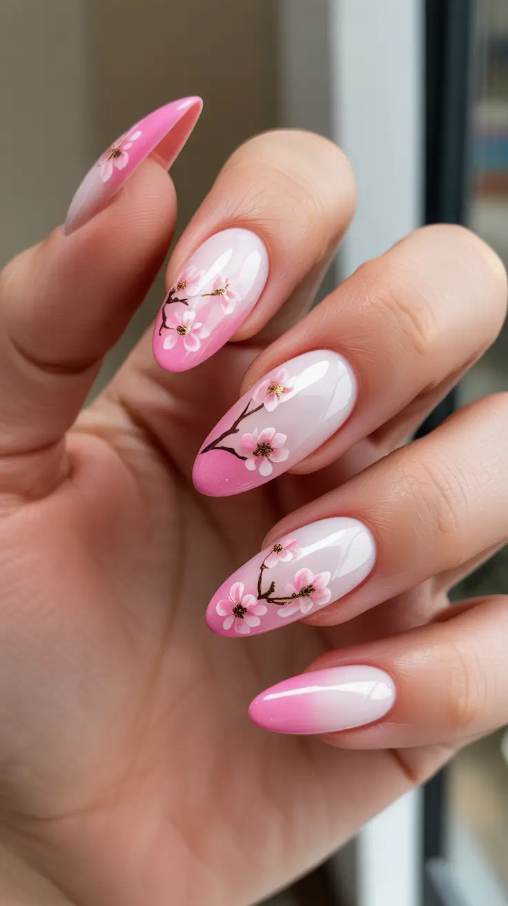bright spring stiletto nails 2026 Pink Blossom French Fade