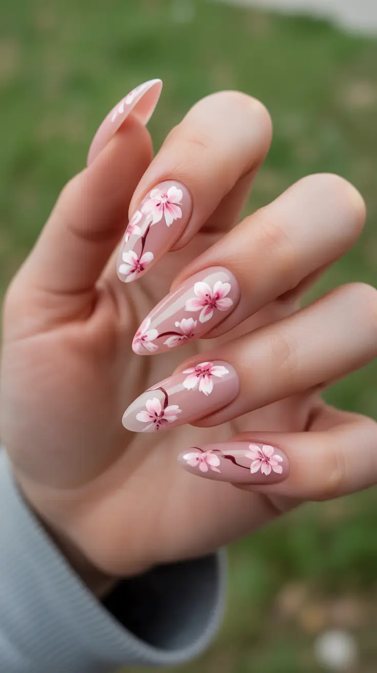 bright spring stiletto nails 2026 Sheer Petal Trails On Nude