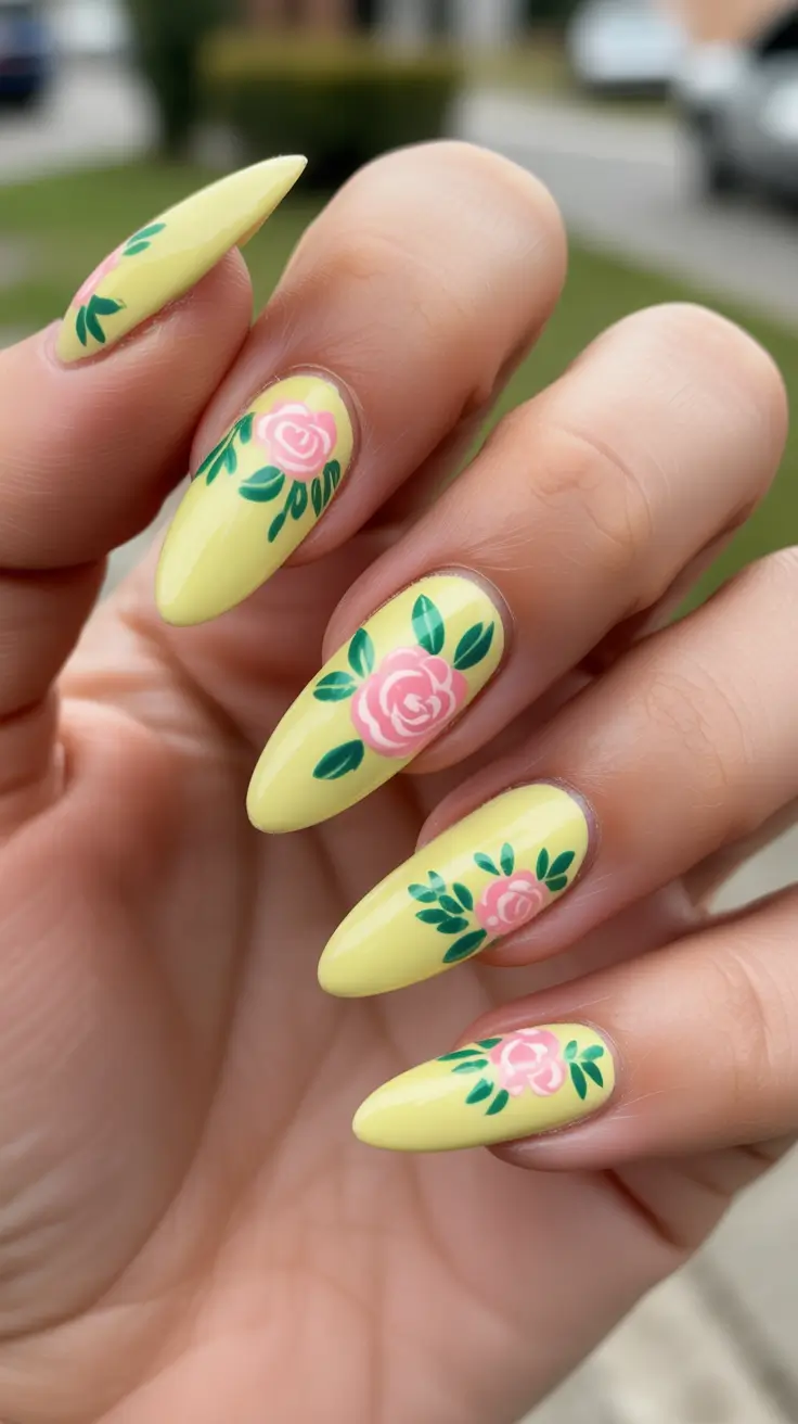 bright spring stiletto nails 2026 Lemon Rose Radiance