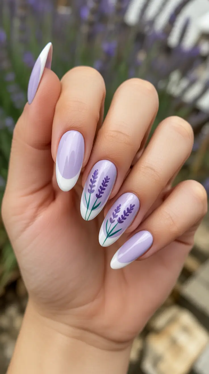 bright spring stiletto nails 2026 Lavender Stems On A Soft Spring French