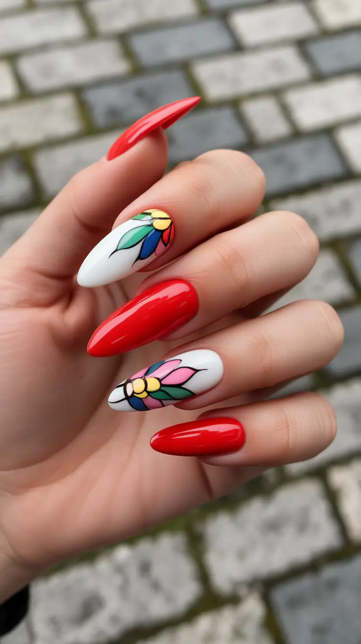 bright spring stiletto nails 2026 Vibrant Mosaic Petals