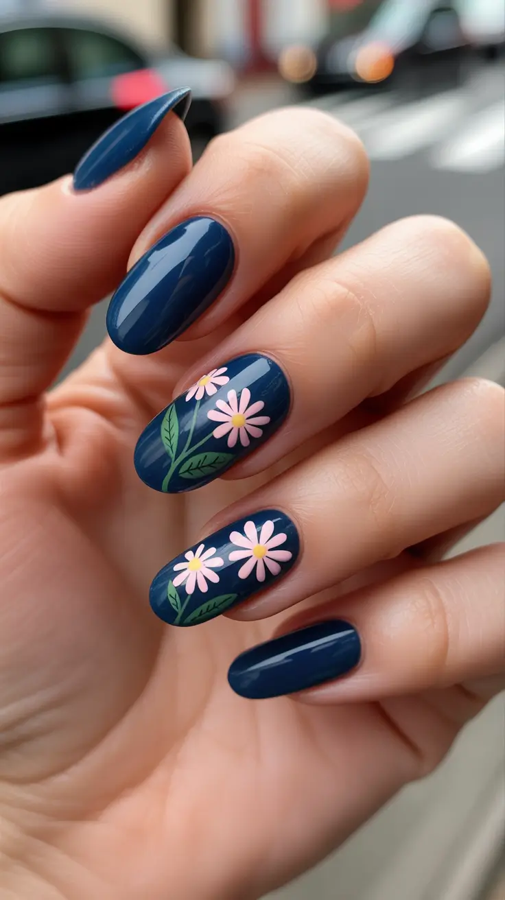 bright spring stiletto nails 2026 Midnight Spring Garden