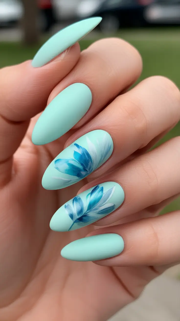 bright spring stiletto nails 2026 Mint Petal Flow