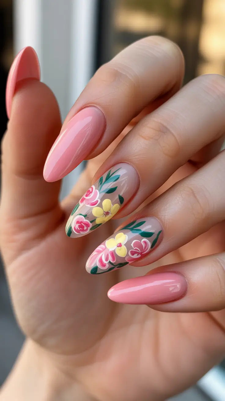 bright spring stiletto nails 2026 Pink Blossom Harmony