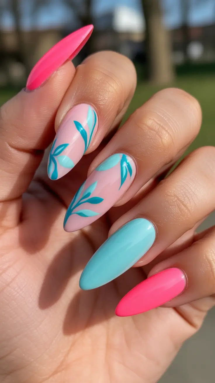 bright spring stiletto nails 2026 Tropical Color Breeze