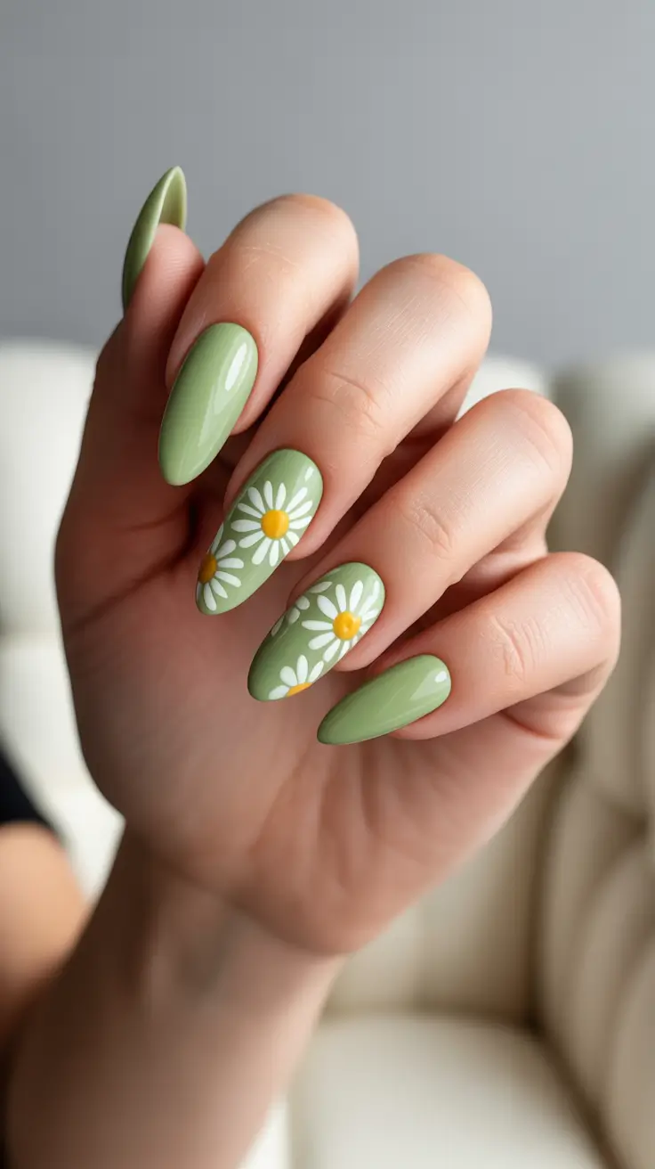 bright spring stiletto nails 2026 Fresh Daisy Meadow
