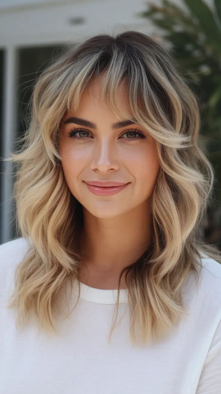 summer hair color for blondes 2026 low maintenance Soft Layered Blonde With Airy Bangs
