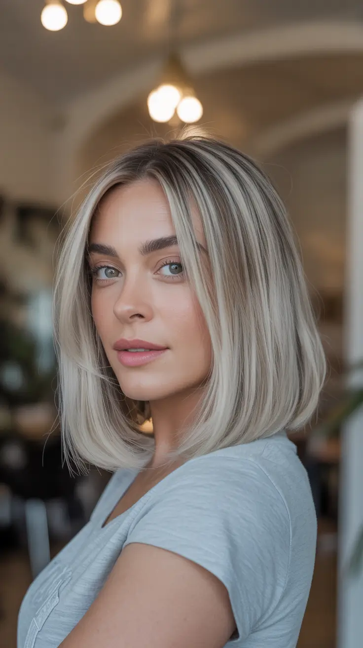summer hair color for blondes 2026 low maintenance Cool Blonde Precision Bob With Clean Lines