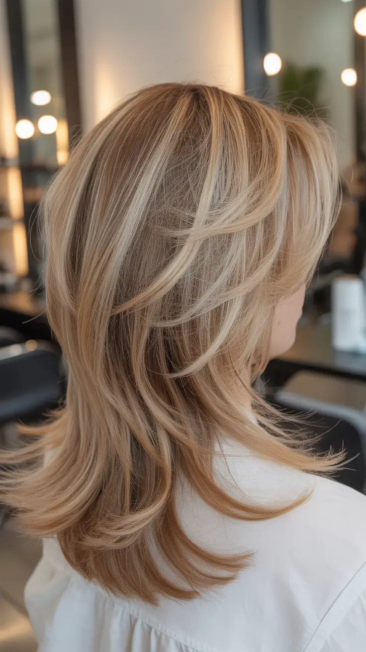summer hair color for blondes 2026 low maintenance Feathered Honey Blonde Layers With Airflow Movement
