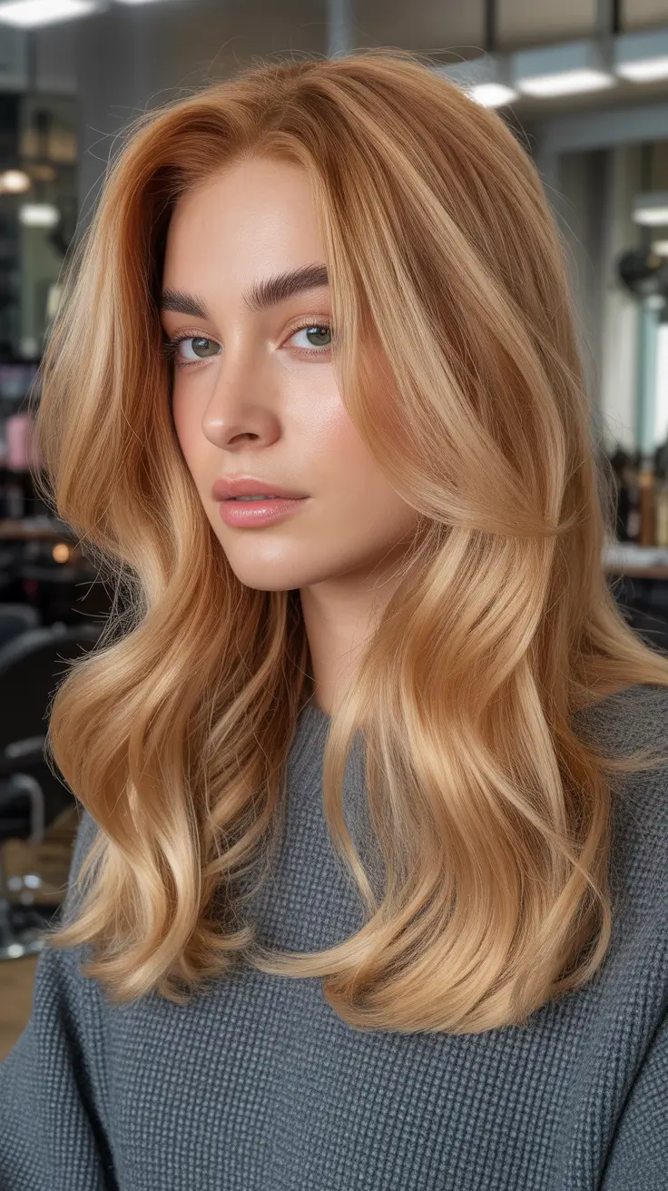 summer hair color for blondes 2026 low maintenance Golden Beige Blowout With Seamless Volume