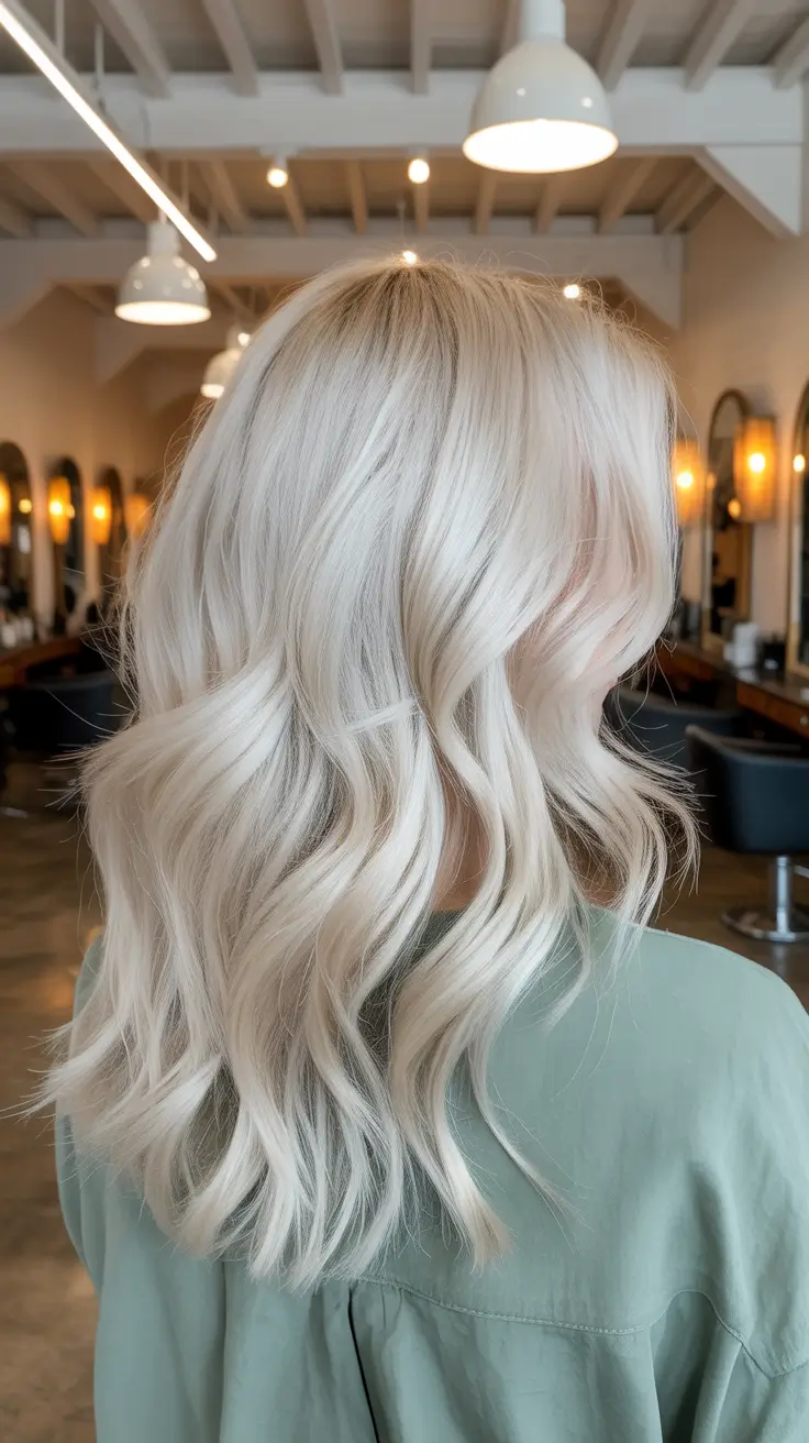 summer hair color for blondes 2026 low maintenance Cool Platinum Waves With Seamless Balayage Finish