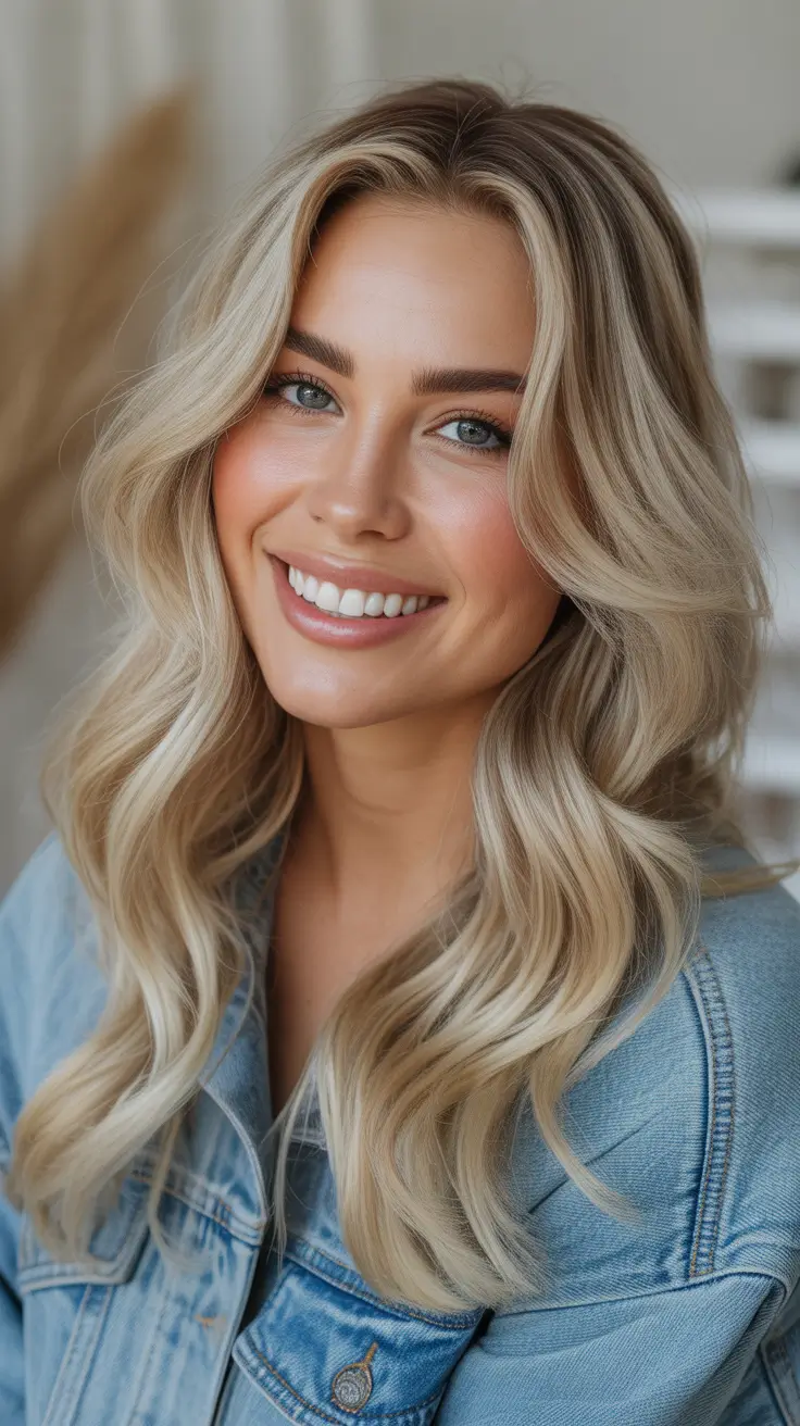 summer hair color for blondes 2026 low maintenance Golden Beige Waves With Soft Root Shadow