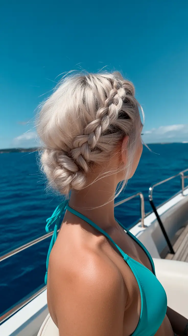 summer hairstyles for swimming 2026 Braided Updo For Saltwater Chic Moments