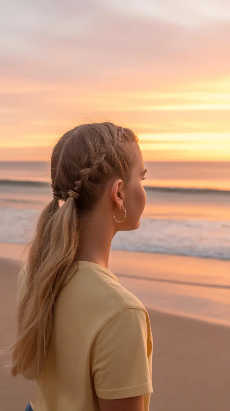 summer hairstyles for swimming 2026 Side Cornrow Braids Into Low Ponytail