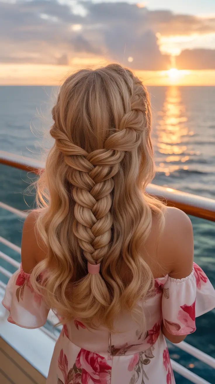 summer hairstyles for swimming 2026 Romantic Half-Up Fishtail Braid