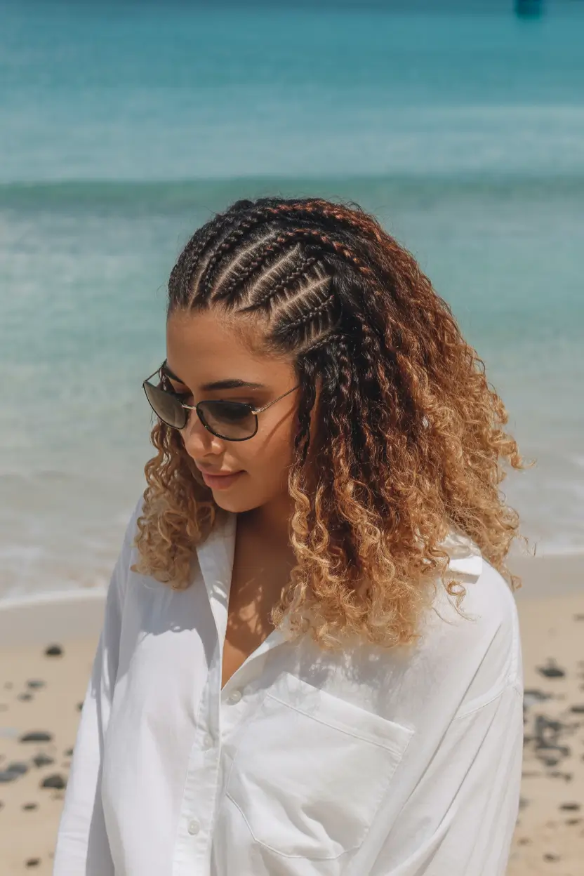 summer hairstyles for swimming 2026 Defined Cornrows With Natural Curls