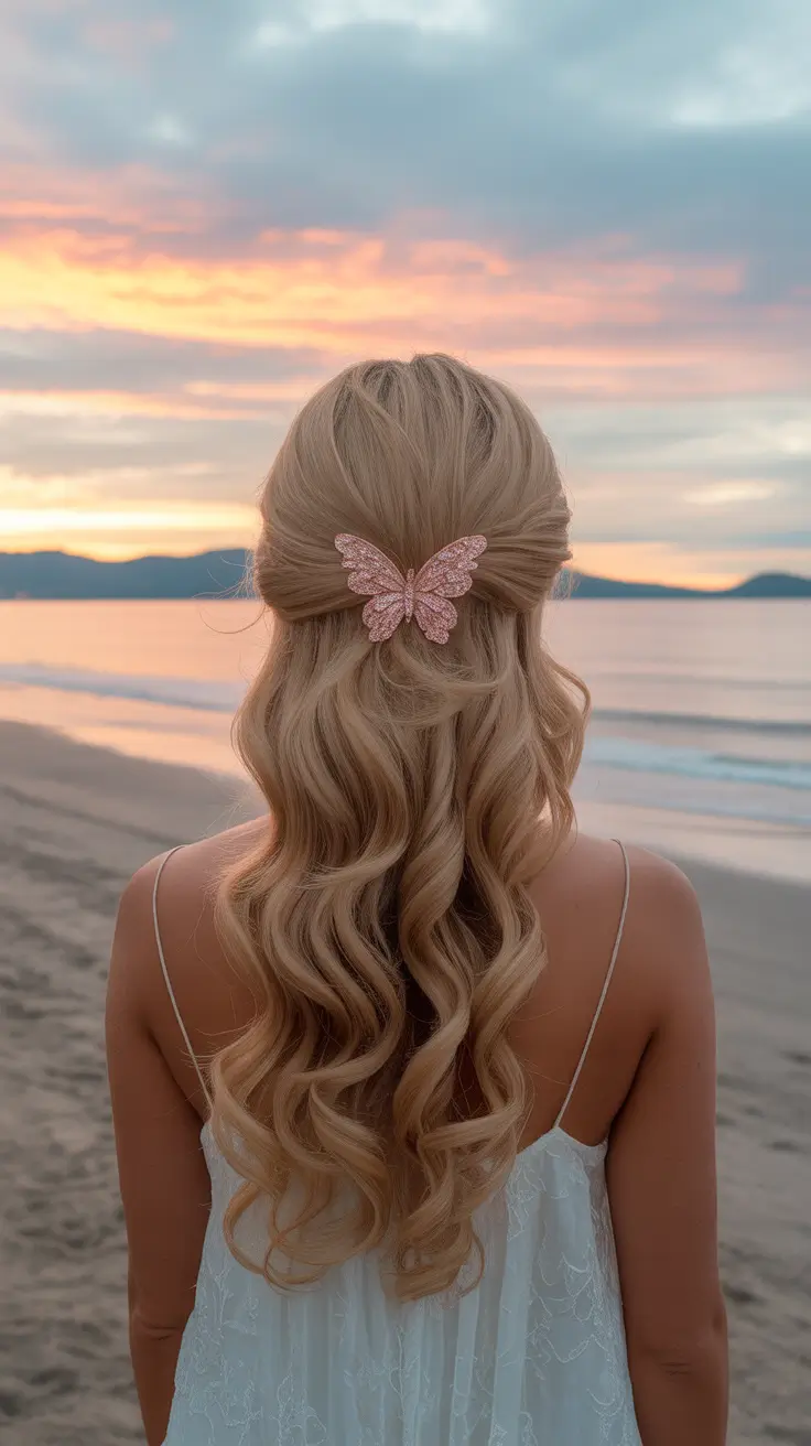 summer hairstyles for swimming 2026 Romantic Half Up Curls With Statement Clip