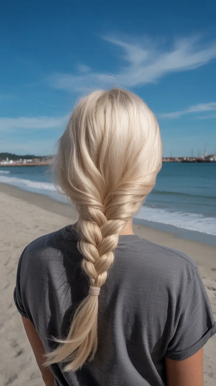 summer hairstyles for swimming 2026 Soft Blonde Low Braid For Effortless Days