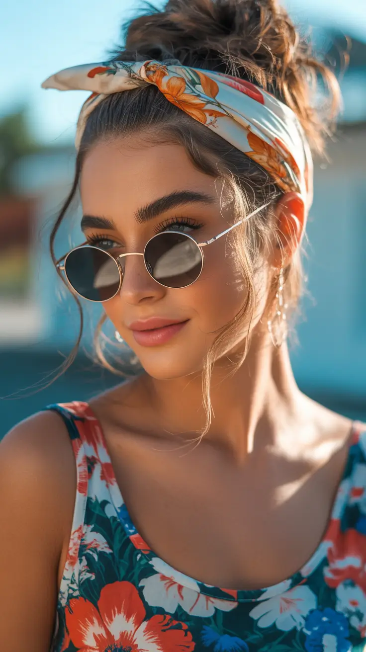 summer headscarf High Bun With Printed Summer Wrap