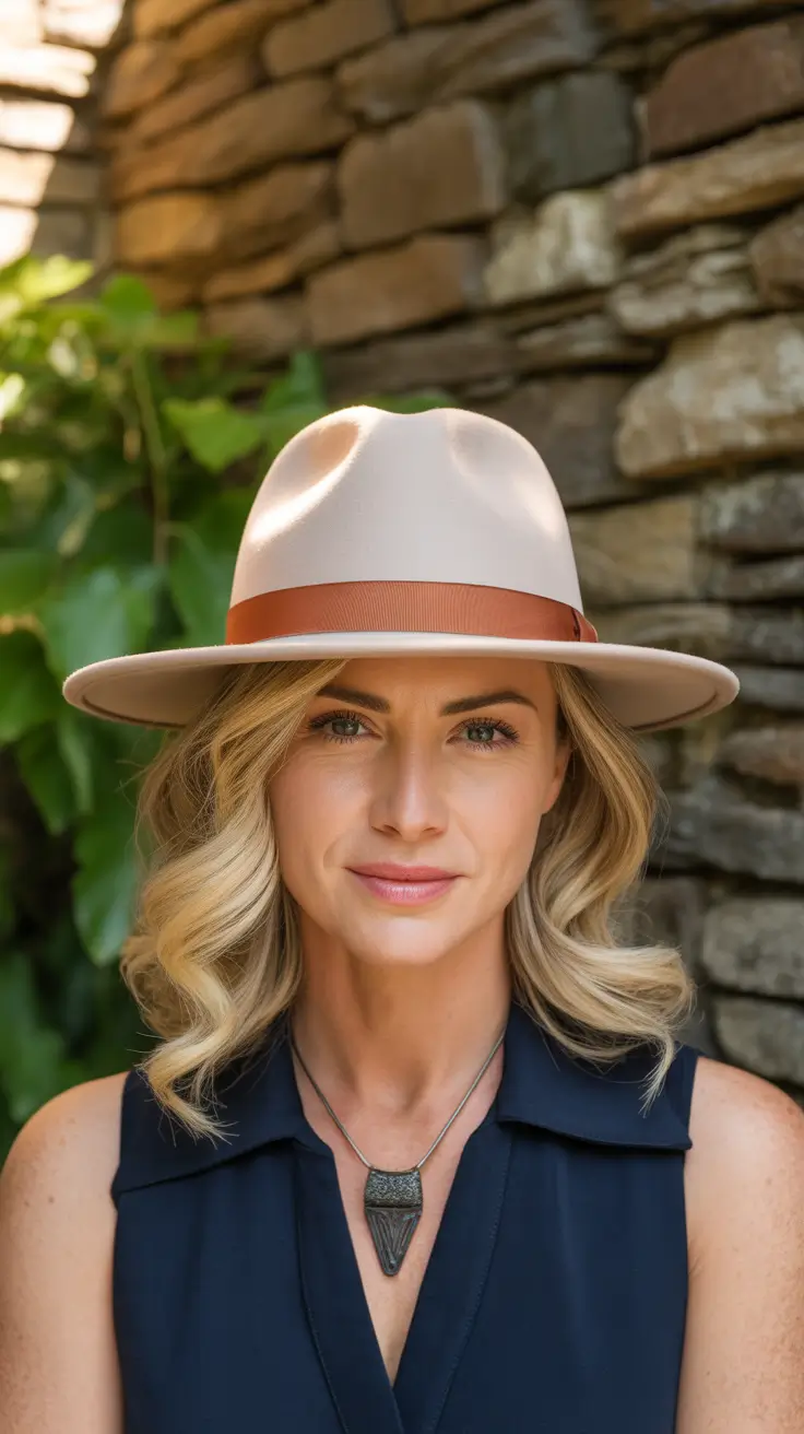 summer heads 2026 Polished Shoulder-Length Waves With Structured Summer Hat