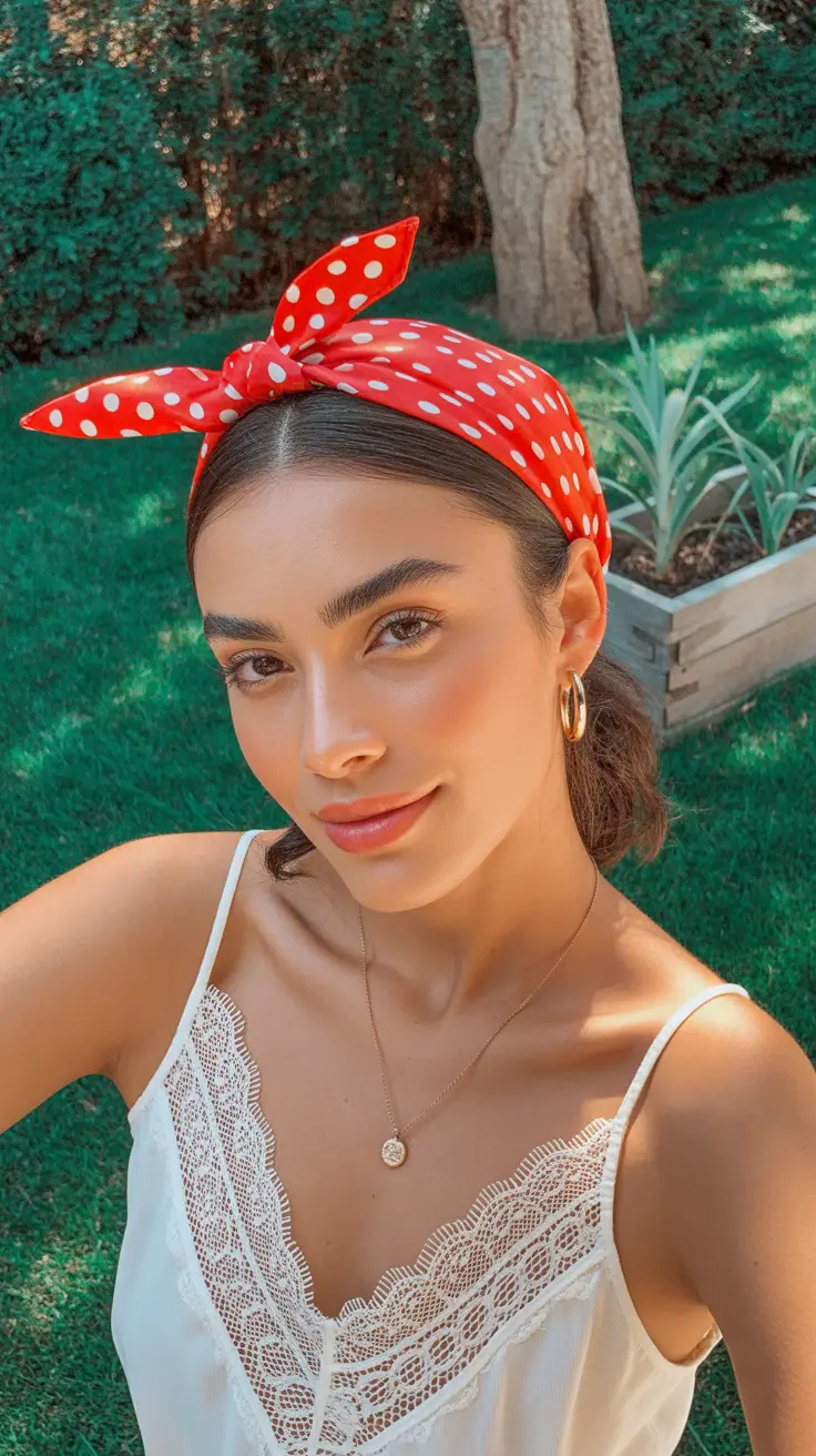 summer headscarf Playful Polka Dot Bandana With Sleek Low Style