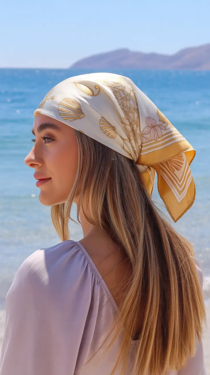 summer headscarf Silk Coastal Scarf With Straight Natural Length