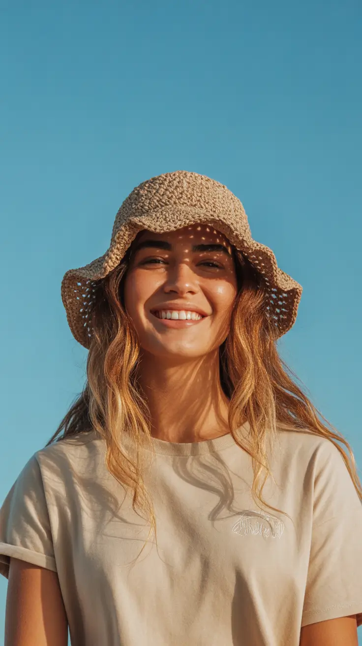 summer heads 2026 Golden Hour Loose Waves Under A Crochet Hat