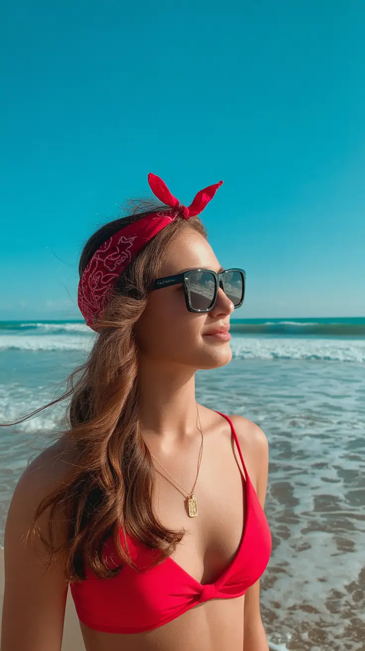 summer headscarf Retro Beach Bandana With Soft Waves