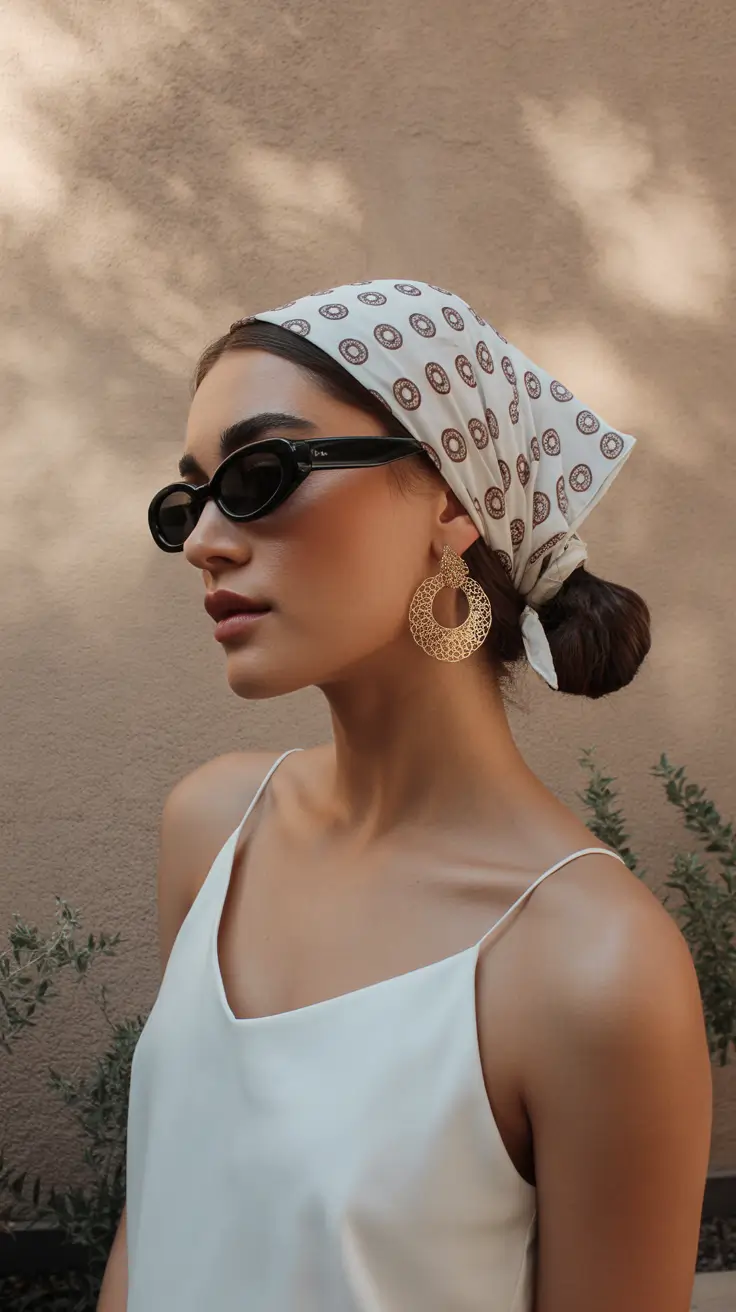 summer headscarf Minimalist Silk Wrap With Low Bun