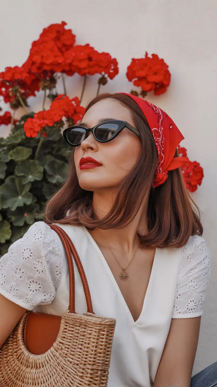 summer headscarf Classic Red Headscarf With Soft Bob