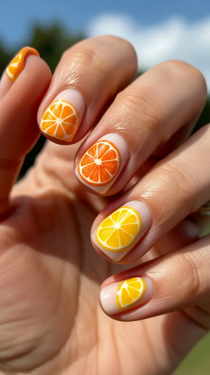 summer nail art ideas 2026 gel Citrus Slice Minimalism For Short Nails
