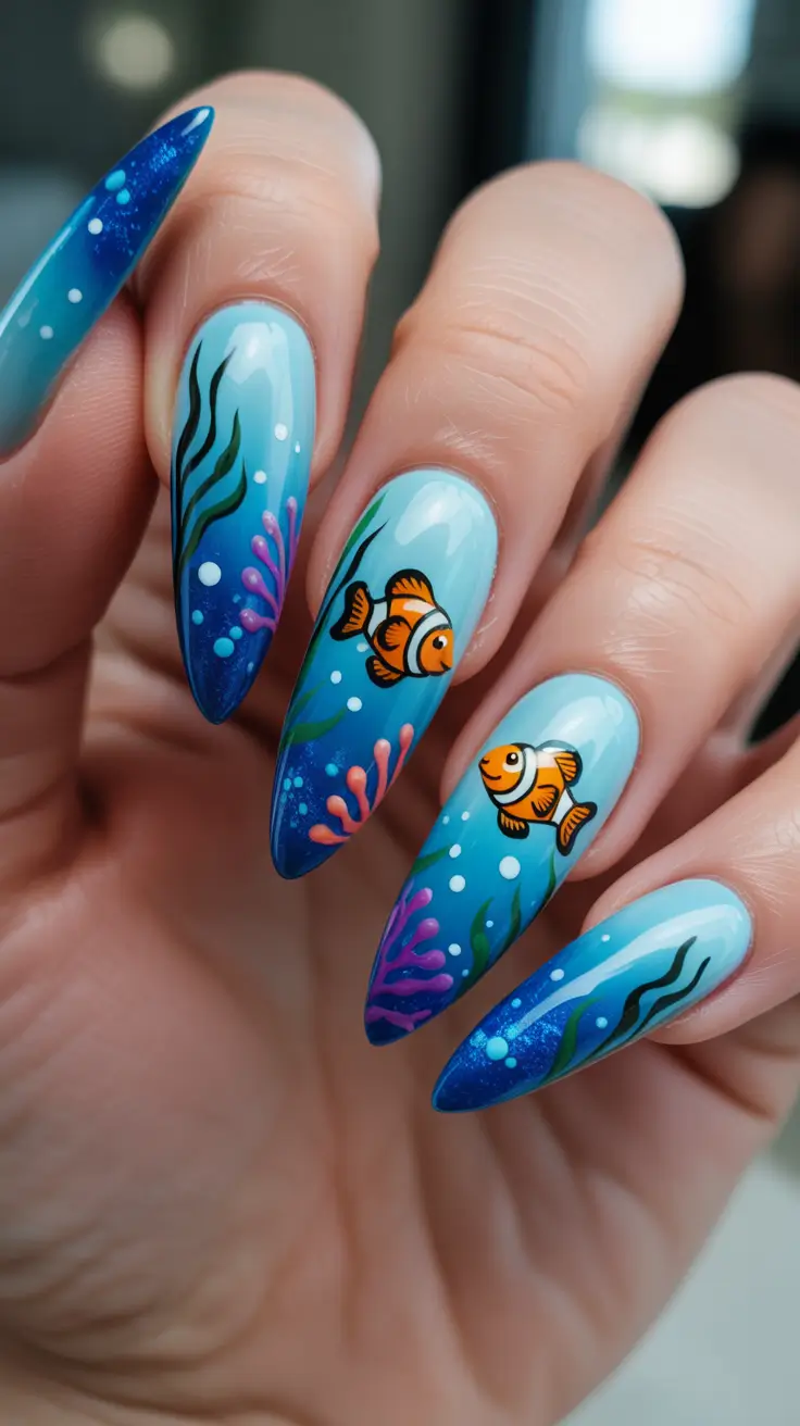 summer nail art ideas 2026 gel Ocean Fantasy With Playful Marine Details