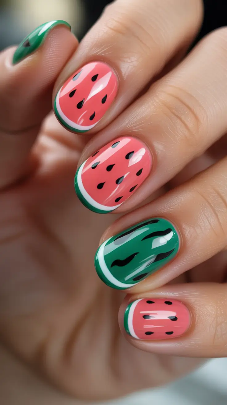 summer nail art ideas 2026 gel Playful Watermelon Pop Art For A Fun Summer Mood