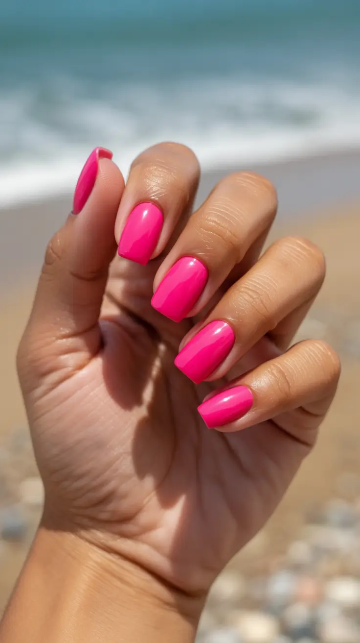 summer nail colors ideas 2026 beach Hot Pink Gloss The Classic Beach Pop