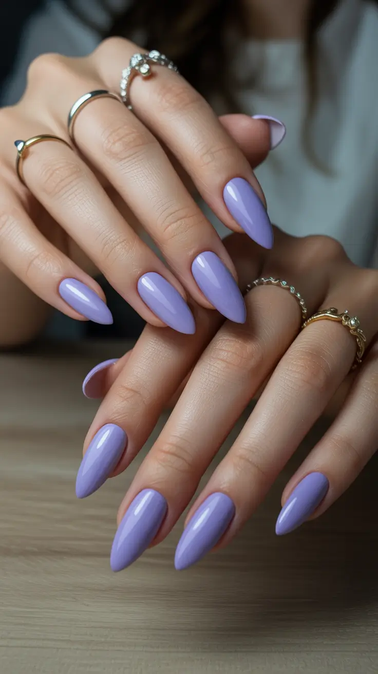 summer nail colors ideas 2026 beach Soft Lavender Almond A Light And Elegant Summer Tone