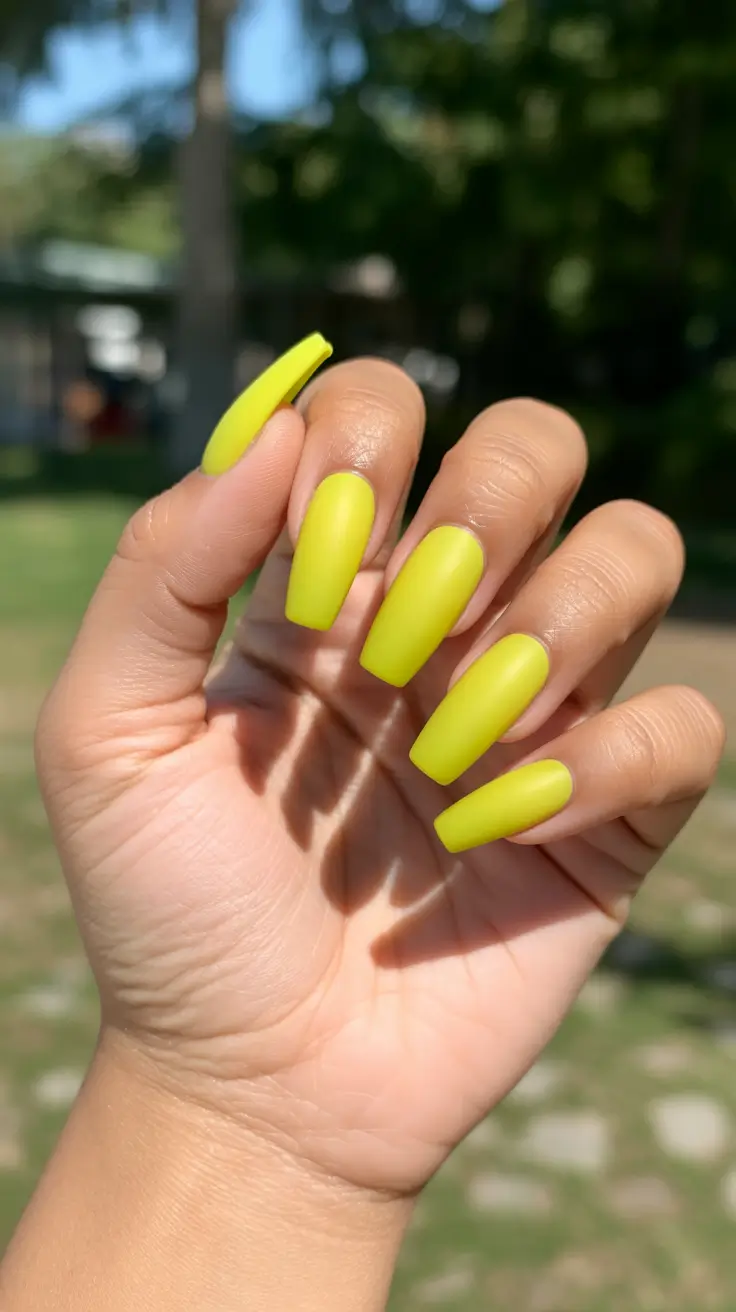 summer nail colors ideas 2026 beach Neon Lemon Acrylic Nails That Capture Pure Summer Energy