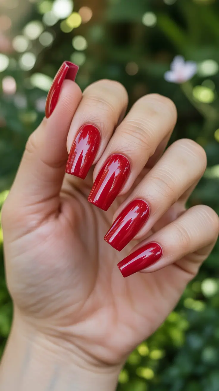 summer nail colors ideas 2026 beach Classic Fire Red Acrylic Nails